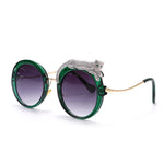Sonnenbrille mit rundem Gestell | Strass Brillen | Übergroße Modebrille
