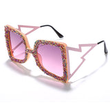 Oversized Square Frame Sunglasses | Glitter Trimmed Eyewear | Bling Glasses