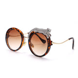 Sonnenbrille mit rundem Gestell | Strass Brillen | Übergroße Modebrille