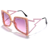 Oversized-Sonnenbrille mit quadratischem Rahmen | Brillen mit Glitzerbesatz | Bling-Brille